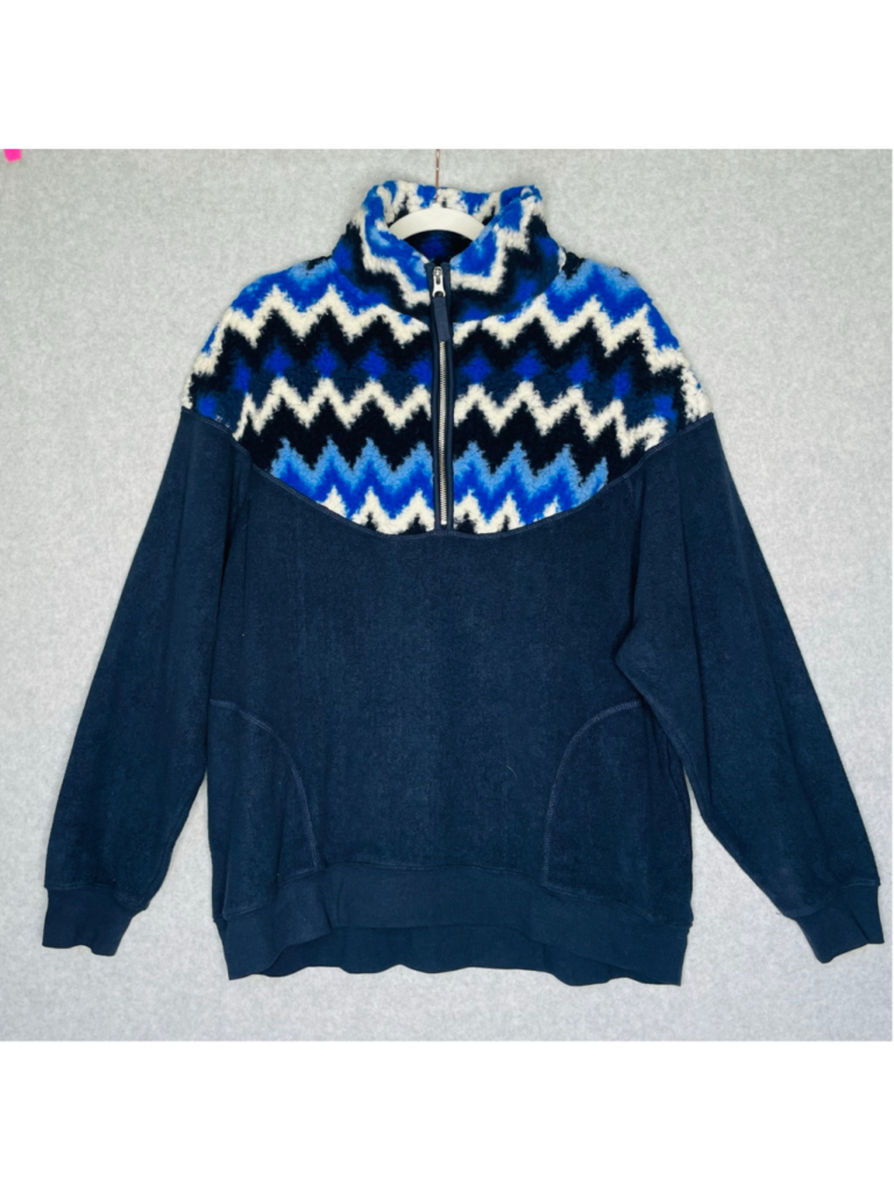 Aerie Fair Isle Sherpa Fleece Quarter Zip Pullover Medium
